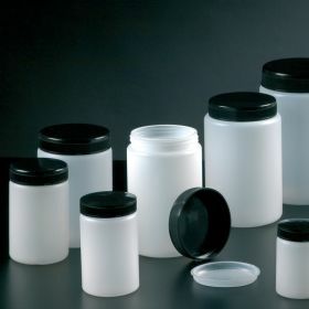 Pot rond HDPE 250 ml, inlegdop + zwarte schroefdop