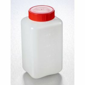 Fles vierkant HDPE 1000ml, rode schroefstop en indrukstop