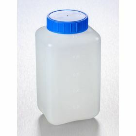 Fles vierkant HDPE 1000ml, blauwe schroefstop en indrukstop  