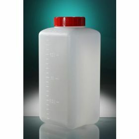 Fles vierkant HDPE 2000ml, rode schroefstop en indrukstop