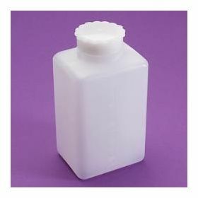 Fles vierkant 100ml  HDPE brede hals, gegradueerd , seal, schroefstop