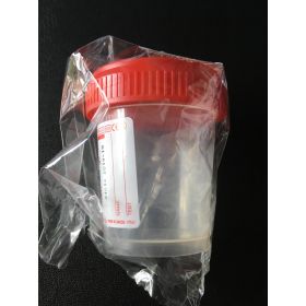 Staalpot urine 60ml PP rode schroefstop , steriel/1