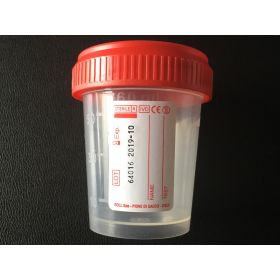 Staalpot urine 60ml PP rode schroefstop, steriel